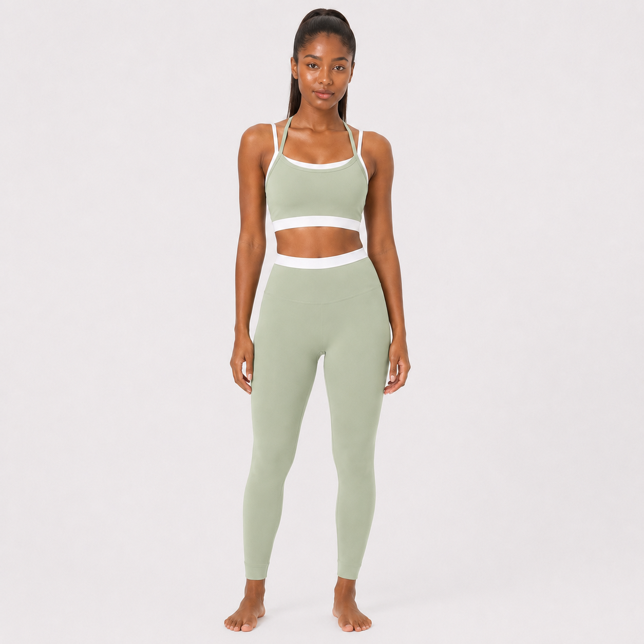 Light fruit green__01_front | Full-body front view of the EVECHI Overlay Set in Light Fruit Green